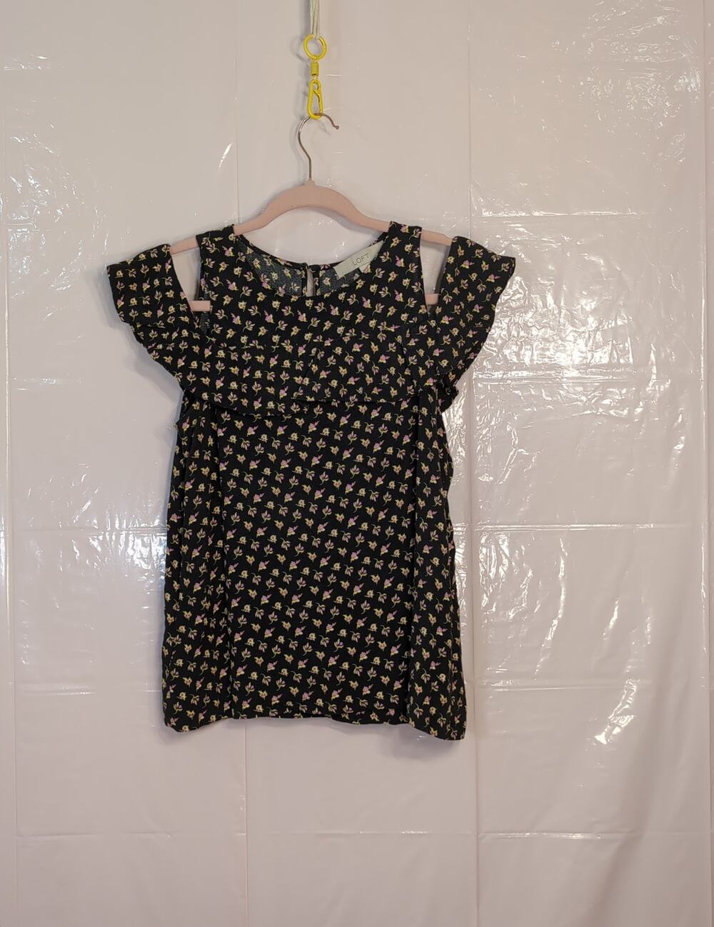 ​Black Floral Cold Shoulder Blouse SP Petite Boho Chic Cute Top LOFT